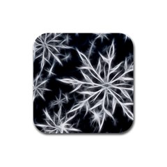 Snowflake In Feather Look, Black And White Rubber Square Coaster (4 Pack)  by picsaspassion