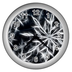 Snowflake In Feather Look, Black And White Wall Clocks (silver)  by picsaspassion