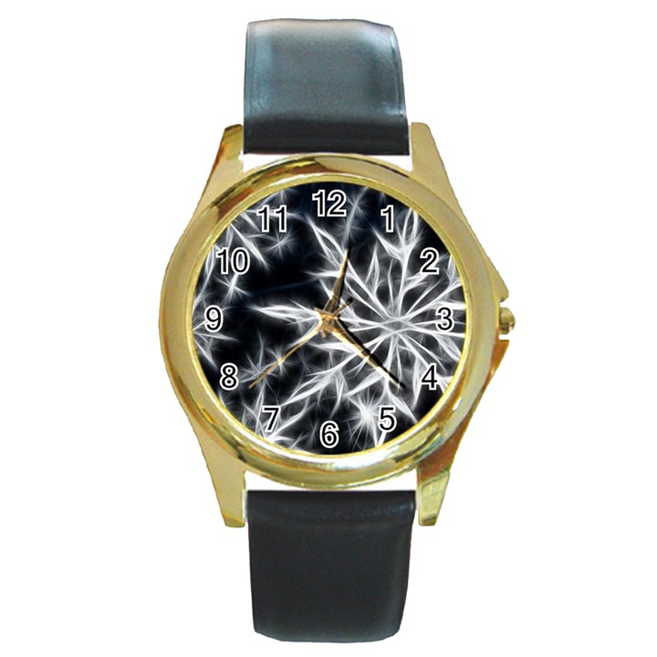 Snowflake in feather look, black and white Round Gold Metal Watch