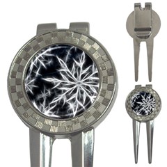 Snowflake In Feather Look, Black And White 3-in-1 Golf Divots by picsaspassion