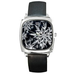 Snowflake In Feather Look, Black And White Square Metal Watch by picsaspassion