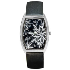 Snowflake In Feather Look, Black And White Barrel Style Metal Watch by picsaspassion