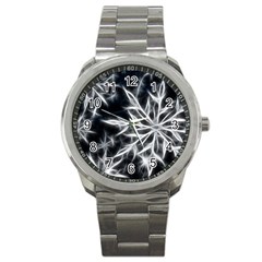 Snowflake In Feather Look, Black And White Sport Metal Watch by picsaspassion