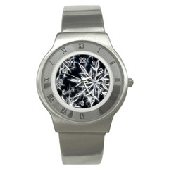 Snowflake In Feather Look, Black And White Stainless Steel Watch by picsaspassion