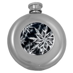 Snowflake In Feather Look, Black And White Round Hip Flask (5 Oz)