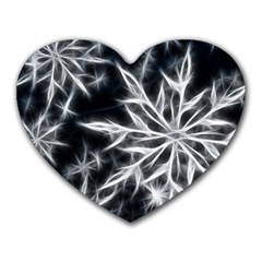 Snowflake In Feather Look, Black And White Heart Mousepads by picsaspassion