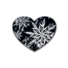 Snowflake In Feather Look, Black And White Rubber Coaster (heart)  by picsaspassion