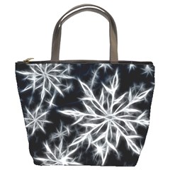 Snowflake In Feather Look, Black And White Bucket Bags by picsaspassion