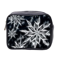 Snowflake In Feather Look, Black And White Mini Toiletries Bag 2-side by picsaspassion