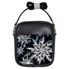 Snowflake In Feather Look, Black And White Girls Sling Bags