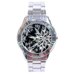 Snowflake In Feather Look, Black And White Stainless Steel Analogue Watch by picsaspassion