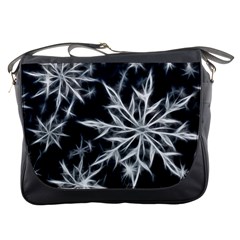 Snowflake In Feather Look, Black And White Messenger Bags by picsaspassion