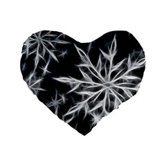 Snowflake In Feather Look, Black And White Standard 16  Premium Heart Shape Cushions by picsaspassion