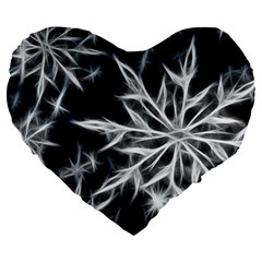 Snowflake In Feather Look, Black And White Large 19  Premium Heart Shape Cushions by picsaspassion