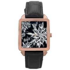 Snowflake In Feather Look, Black And White Rose Gold Leather Watch  by picsaspassion