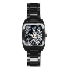 Snowflake In Feather Look, Black And White Stainless Steel Barrel Watch by picsaspassion