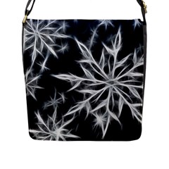 Snowflake In Feather Look, Black And White Flap Messenger Bag (l)  by picsaspassion