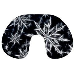 Snowflake In Feather Look, Black And White Travel Neck Pillows by picsaspassion