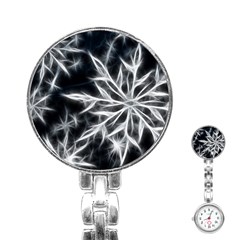 Snowflake In Feather Look, Black And White Stainless Steel Nurses Watch by picsaspassion