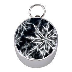 Snowflake In Feather Look, Black And White Mini Silver Compasses by picsaspassion