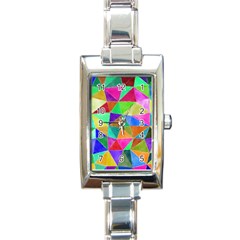 Triangles, Colorful Watercolor Art  Painting Rectangle Italian Charm Watch by picsaspassion