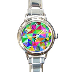 Triangles, Colorful Watercolor Art  Painting Round Italian Charm Watch by picsaspassion