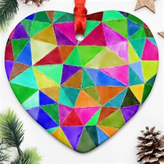 Triangles, Colorful Watercolor Art  Painting Ornament (heart) 