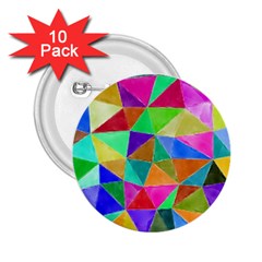 Triangles, Colorful Watercolor Art  Painting 2 25  Buttons (10 Pack) 