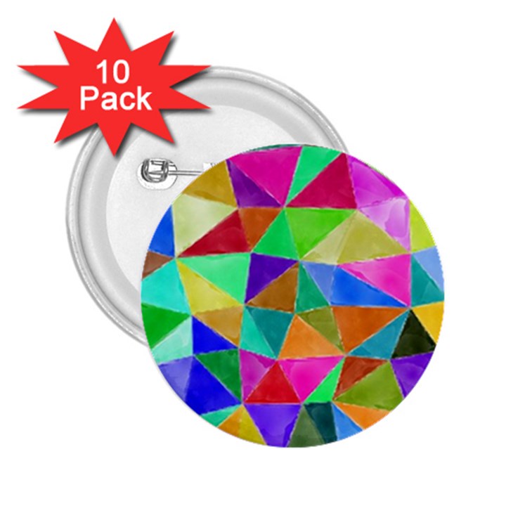 Triangles, colorful watercolor art  painting 2.25  Buttons (10 pack) 