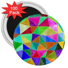 Triangles, Colorful Watercolor Art  Painting 3  Magnets (100 Pack) by picsaspassion