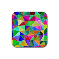 Triangles, Colorful Watercolor Art  Painting Rubber Coaster (square) 