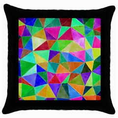 Triangles, Colorful Watercolor Art  Painting Throw Pillow Case (black)