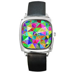 Triangles, Colorful Watercolor Art  Painting Square Metal Watch by picsaspassion