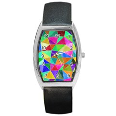 Triangles, Colorful Watercolor Art  Painting Barrel Style Metal Watch