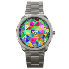 Triangles, Colorful Watercolor Art  Painting Sport Metal Watch