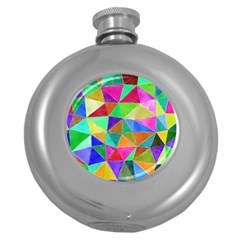 Triangles, Colorful Watercolor Art  Painting Round Hip Flask (5 Oz)