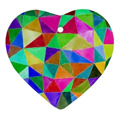 Triangles, Colorful Watercolor Art  Painting Heart Ornament (2 Sides)