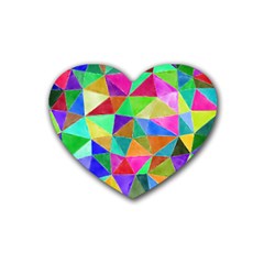 Triangles, Colorful Watercolor Art  Painting Rubber Coaster (heart) 