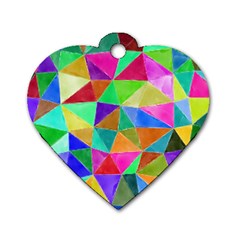 Triangles, Colorful Watercolor Art  Painting Dog Tag Heart (two Sides) by picsaspassion