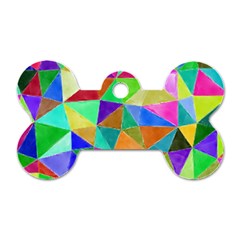 Triangles, Colorful Watercolor Art  Painting Dog Tag Bone (two Sides)