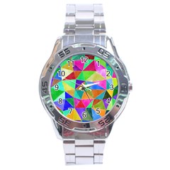 Triangles, Colorful Watercolor Art  Painting Stainless Steel Analogue Watch