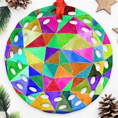 Triangles, Colorful Watercolor Art  Painting Round Filigree Ornament (2side)