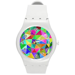 Triangles, Colorful Watercolor Art  Painting Round Plastic Sport Watch (m)