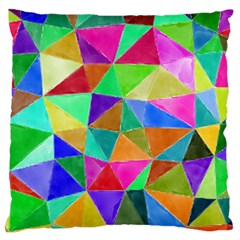 Triangles, Colorful Watercolor Art  Painting Large Cushion Case (one Side) by picsaspassion