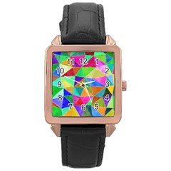 Triangles, Colorful Watercolor Art  Painting Rose Gold Leather Watch  by picsaspassion