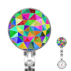 Triangles, Colorful Watercolor Art  Painting Stainless Steel Nurses Watch by picsaspassion