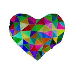 Triangles, Colorful Watercolor Art  Painting Standard 16  Premium Flano Heart Shape Cushions