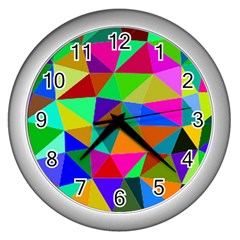 Colorful Triangles, Oil Painting Art Wall Clocks (silver) 