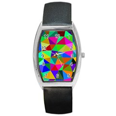 Colorful Triangles, Oil Painting Art Barrel Style Metal Watch