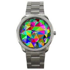 Colorful Triangles, Oil Painting Art Sport Metal Watch